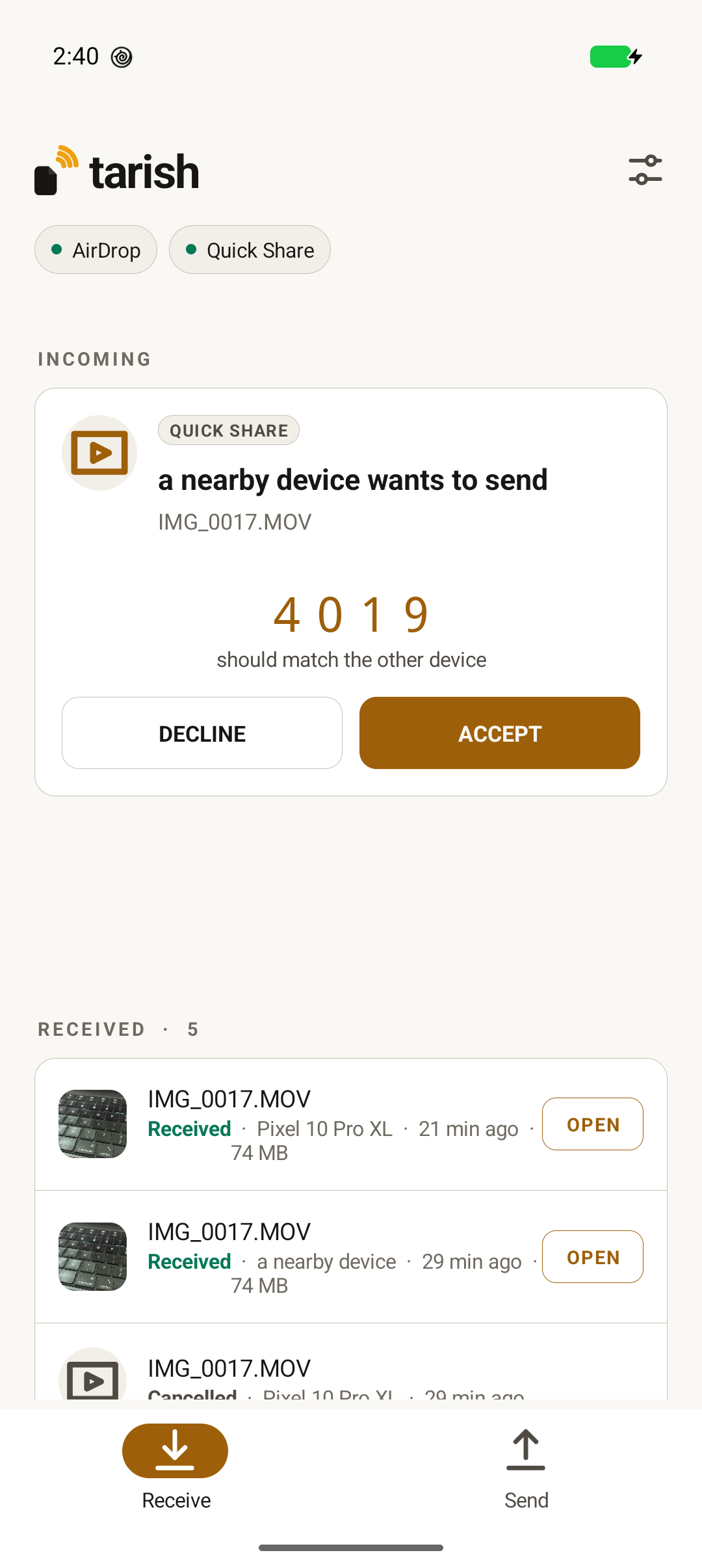 The session code: Four digits both devices derive from the handshake. They match, or someone is in the middle.